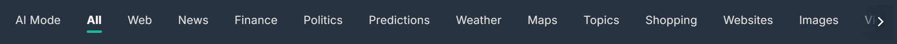 The tab row on 4Search, which includes Finance, Politics, Predictions, Weather and Maps